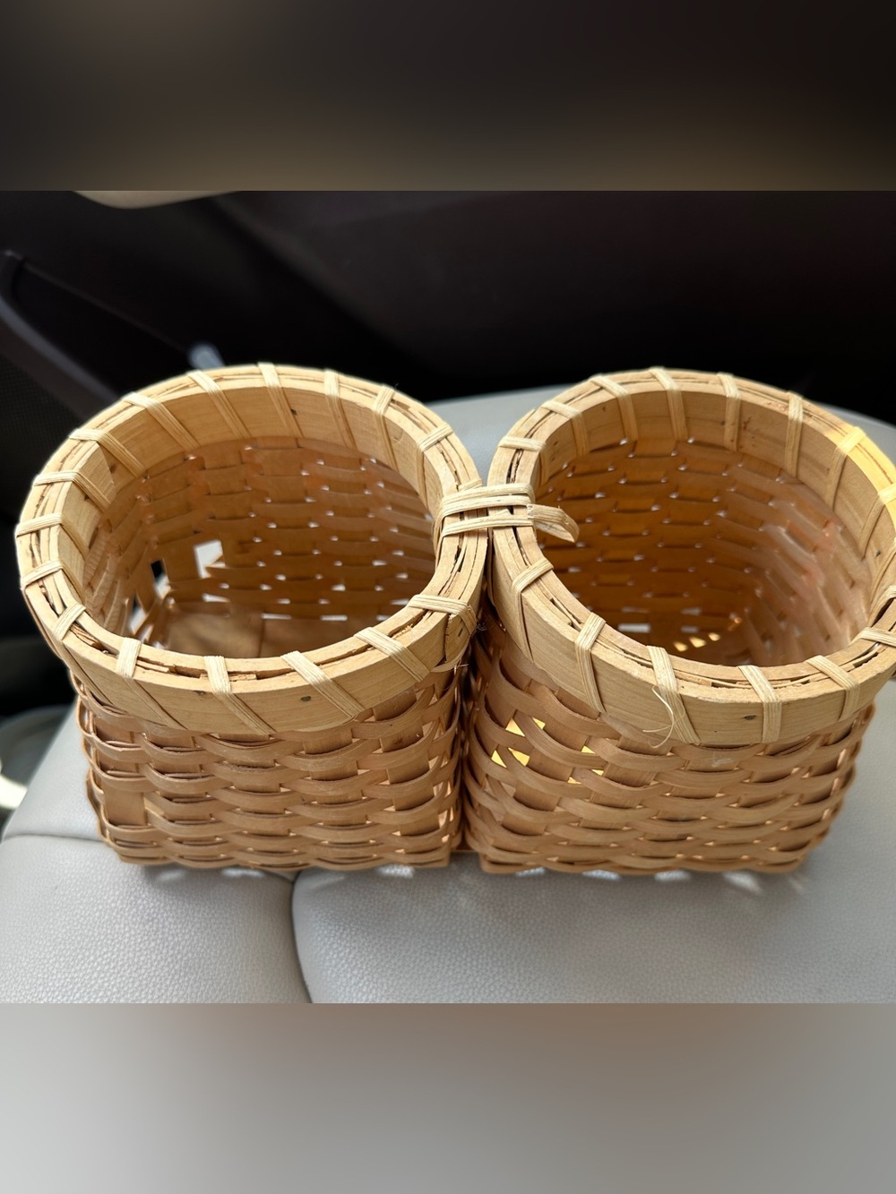 Handwoven Natural Brown Double Basket Organizer